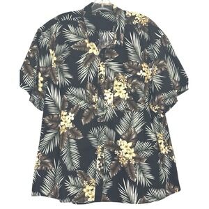 Hisdern Men 3XL Black Tropical Floral Palm Leaf  Hawaiian Shirt Short Sleeve‎